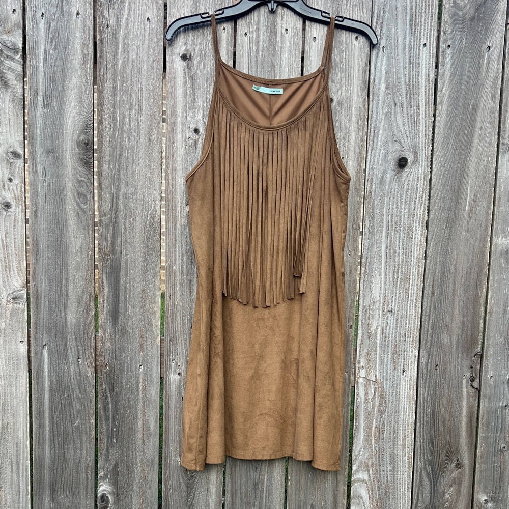 Maurices Brown Suede Fringe Slip Dress